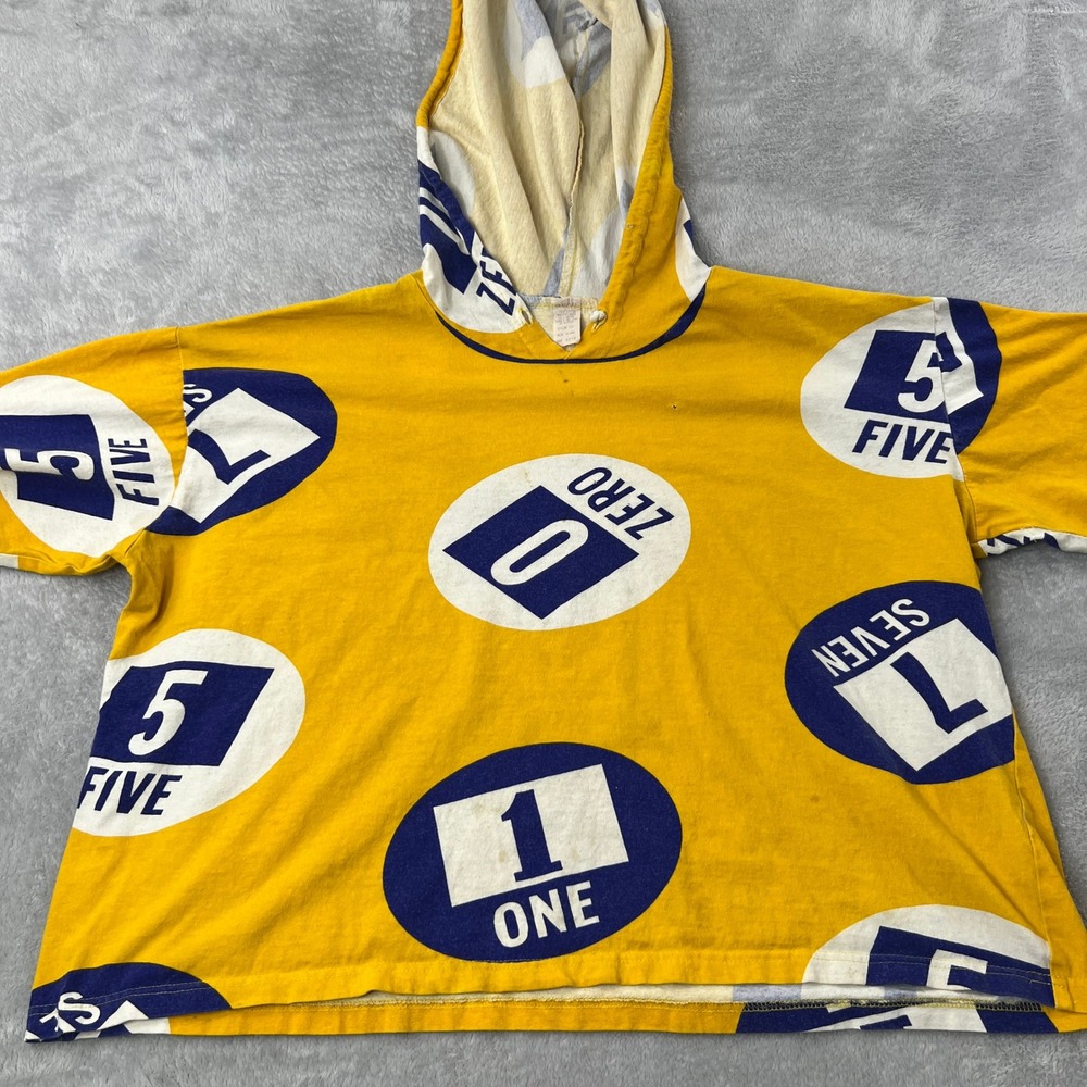 VTG Y2K AOP Short Sleeve Hoodie OS Yellow 90s Skate Streetwear Boxy Made in USA